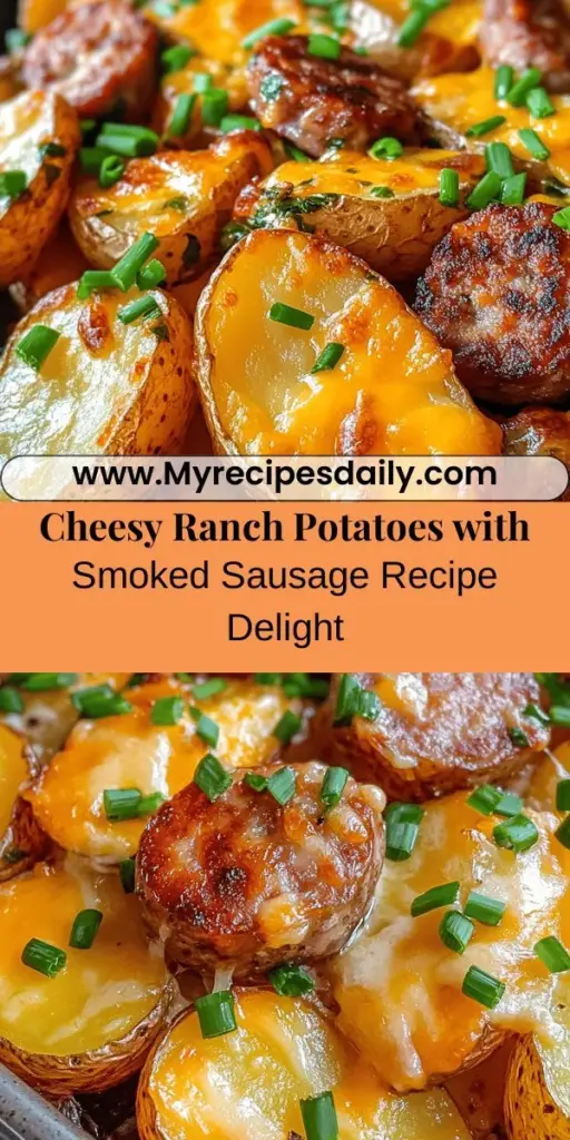 Discover the ultimate comfort food with our Cheesy Ranch Potatoes with Smoked Sausage! This hearty dish combines tender baby Yukon gold potatoes, flavorful smoked sausage, and creamy ranch dressing, all topped with melted cheddar cheese. Perfect for family dinners or potlucks, this easy recipe is sure to impress. Bring warmth and satisfaction to your meals with this delicious combo. Try it today! #ComfortFood #PotatoRecipes #SmokedSausage #CheesyDelight #EasyRecipes