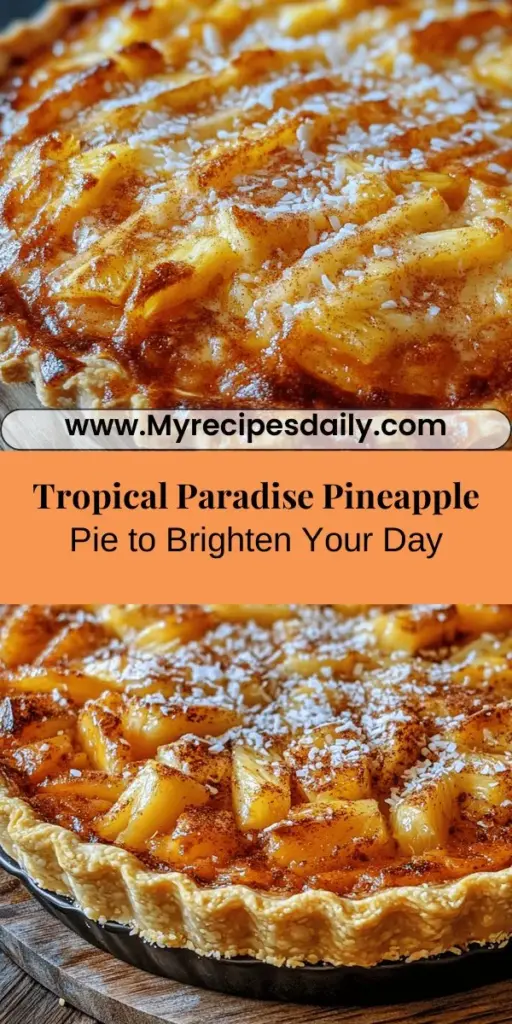 Transport your taste buds to the tropics with this vibrant Tropical Paradise Pineapple Pie! Bursting with fresh pineapple flavors and wrapped in a flaky crust, this delightful dessert is perfect for summer barbecues or special gatherings. With its nutritious ingredients and delicious taste, it's an indulgent yet wholesome treat. Discover the joys of creating your own tropical masterpiece that will impress your guests! #PineapplePie #TropicalDesserts #SummerBaking #HomemadeDesserts #BakingJoy