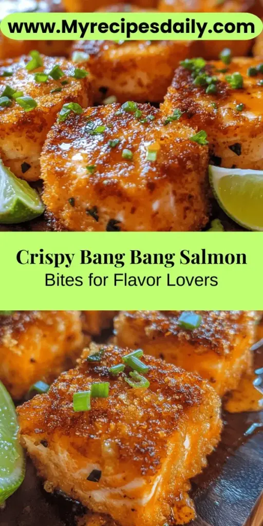 Dive into the delicious world of Bang Bang Salmon Bites with this easy recipe! These crispy salmon morsels paired with a spicy, creamy sauce make them perfect for any occasion, from casual dinners to festive gatherings. With high-quality salmon, crunchy panko, and a customizable Bang Bang sauce, you can tailor the heat and flavors to your liking. Impress your guests with this mouthwatering dish that's sure to be a hit! #BangBangSalmonBites #SalmonRecipe #Appetizer #Yummy #Foodie