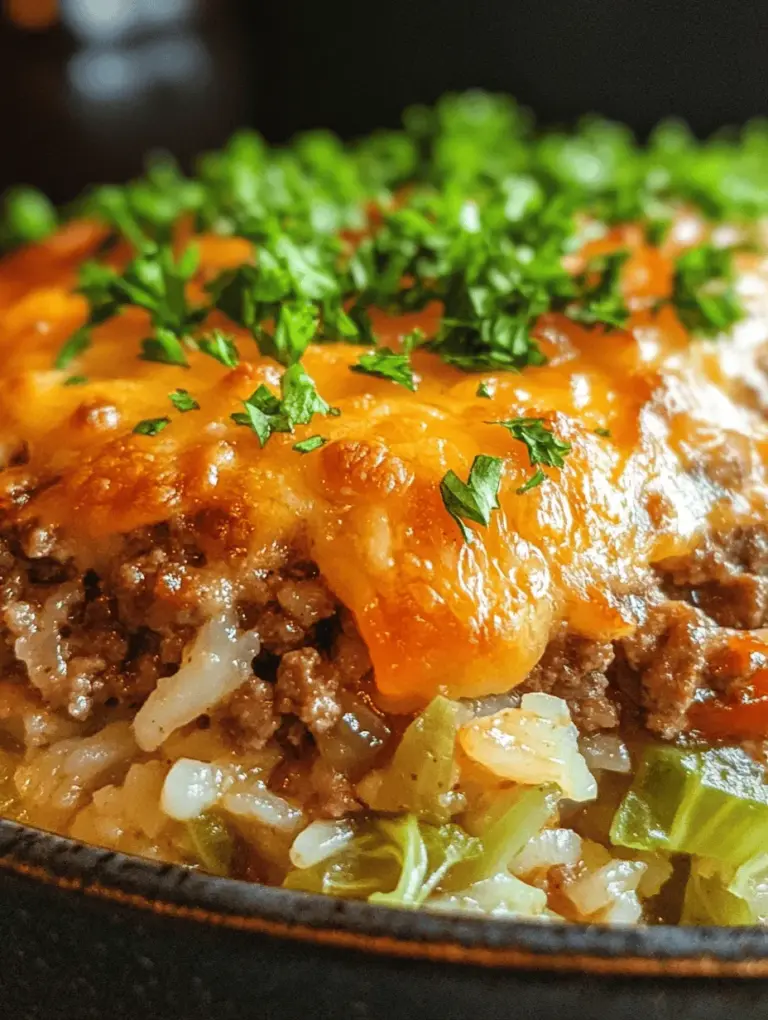 Cabbage Beef Bake Delight is a wholesome and hearty dish that brings together the nourishing elements of cabbage, lean ground beef, and rice into a savory casserole that is both satisfying and nutritious. In today's fast-paced world, integrating vegetables and lean proteins into our daily meals is crucial for maintaining a balanced diet. This recipe not only meets that need but also showcases how easy it can be to prepare a delicious and filling meal with minimal fuss.