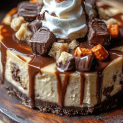 Are you ready to embark on a decadent journey that combines two beloved desserts into one irresistible treat? The Ultimate Reese’s Cheesecake Cookie Delight is a dream come true for chocolate and peanut butter lovers alike. This indulgent dessert harmoniously blends a classic cookie base with a rich, creamy cheesecake layer, topped off with delightful whipped cream and mini Reese’s Peanut Butter Cups. It’s an explosion of flavor and texture that will leave your taste buds dancing with joy.