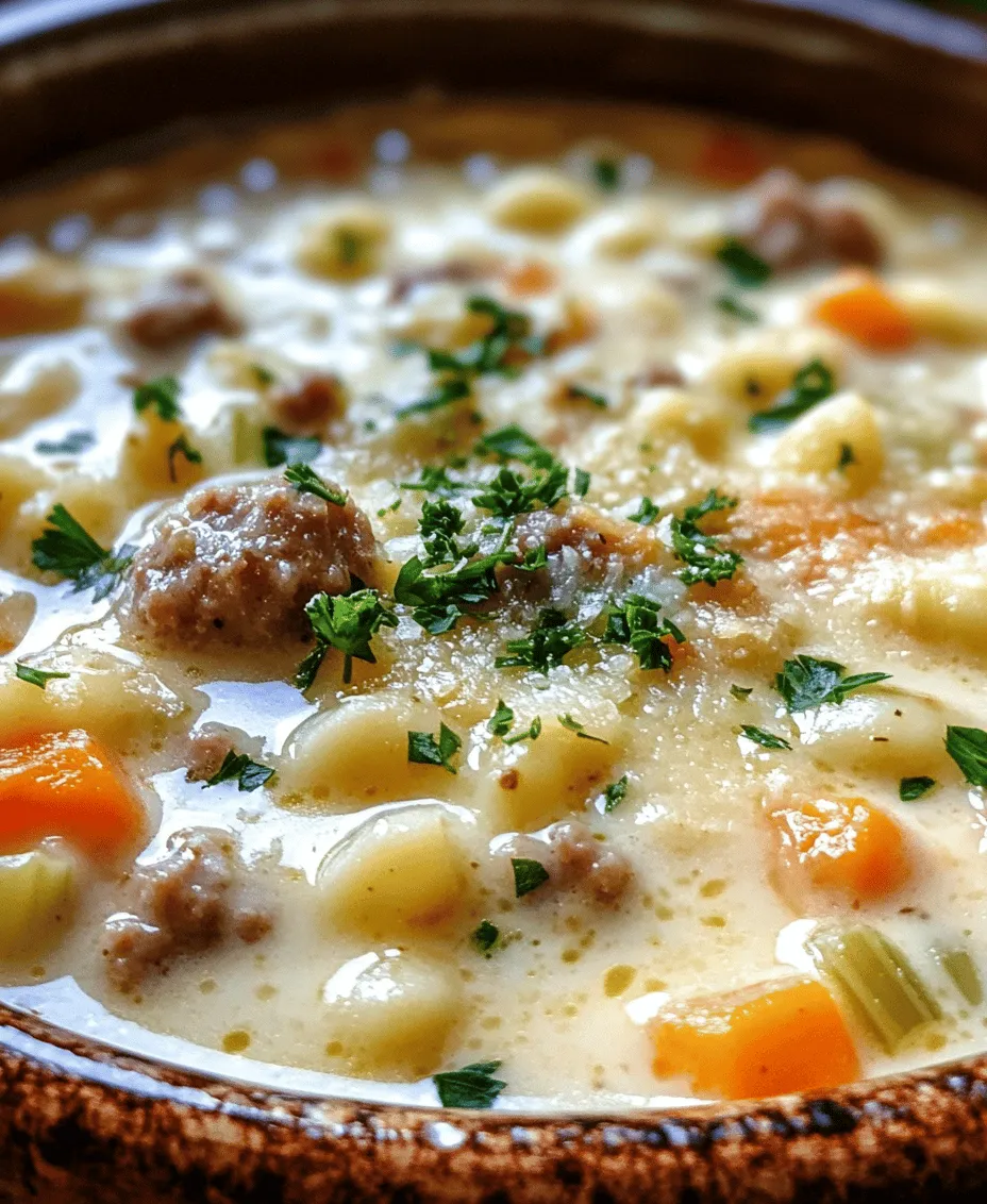 When the chill of winter sets in or a rainy day arrives, nothing warms the soul quite like a bowl of homemade soup. Soups are the epitome of comfort food, and they have a unique ability to bring warmth and joy to any dining table. One standout recipe that perfectly embodies this cozy sentiment is the <strong>Creamy Parmesan Italian Sausage Ditalini Soup</strong>. This hearty dish is not only satisfying but also incredibly flavorful, making it a wonderful choice for any season.” /></p>
</p>
<h3>Combining Ingredients</h3>
</p>
<p>Layering flavors is a critical technique in creating a rich and satisfying soup, especially in a recipe like Creamy Parmesan Italian Sausage Ditalini Soup. Start by cooking your Italian sausage until it is nicely browned. This caramelization process not only enhances the meat’s flavor but also adds depth to the soup. As the sausage cooks, it releases its juices, which will serve as a flavorful base for the broth.</p>
</p>
<p>Once the sausage is cooked, remove it from the pot and set it aside, leaving the rendered fat in the pan. This fat is packed with flavor and will be the foundation for sautéing your vegetables. Add your chopped onions, carrots, and celery to the pot, stirring occasionally until they become tender and aromatic. This mixture, known as a mirepoix, is essential for building the soup’s flavor profile.</p>
</p>
<p>After the vegetables have softened, return the sausage to the pot and sprinkle in minced garlic. Garlic should be added later in the cooking process to prevent it from burning and becoming bitter. Sauté the garlic for about a minute until fragrant, then follow with the addition of diced tomatoes, chicken broth, and seasonings such as Italian herbs, salt, and pepper. This combination of ingredients creates a complex and inviting base for your soup.</p>
</p>
<h3>Cooking the Pasta</h3>
</p>
<p>Cooking ditalini pasta directly in the soup is a convenient and effective method, but there are best practices to ensure it turns out perfectly. First, make sure your soup is simmering gently before adding the pasta. This will allow the pasta to cook evenly and absorb the flavors of the broth.</p>
</p>
<p>Ditalini pasta is small and cooks quickly, typically in about 8 to 10 minutes. Keep in mind that pasta continues to absorb liquid even after it’s done cooking, which can lead to a thicker consistency if left too long in the soup. To prevent this, it’s advisable to cook the pasta only until al dente. This means it should be firm to the bite but not hard, allowing it to hold its shape when combined with the creamy elements later.</p>
</p>
<p>If you plan to have leftovers, consider cooking the pasta separately and adding it to individual servings. This avoids the pasta from becoming overly soft and mushy when stored in the refrigerator.</p>
</p>
<h3>Stirring in Cream and Cheese</h3>
</p>
<p>To achieve that signature creamy texture in your soup, it’s crucial to stir in the cream and cheese carefully. After your pasta has cooked, reduce the heat to low before adding the cream. This step is essential to prevent the cream from curdling due to high heat.</p>
</p>
<p>Use a ladle or a whisk to incorporate the cream gradually, stirring continuously to ensure it melds seamlessly into the broth. Next, add freshly grated Parmesan cheese. Fresh cheese melts better and provides a more robust flavor than pre-grated varieties. Stir until the cheese is fully melted and integrated into the soup, creating a luscious and creamy consistency. If the soup seems too thick at this point, feel free to add a splash more broth or water to reach your desired consistency.</p>
</p>
<h3>Final Seasoning</h3>
</p>
<p>The final seasoning phase is crucial for balancing the flavors in your Creamy Parmesan Italian Sausage Ditalini Soup. Taste the soup after adding the cream and cheese, adjusting the seasoning as necessary. If it feels bland, a pinch of salt or a dash of freshly cracked black pepper can elevate the flavors significantly. If you prefer a touch of heat, consider adding a sprinkle of red pepper flakes.</p>
</p>
<p>Personal preferences play a significant role in seasoning. Some may enjoy additional herbs like thyme or oregano, while others might prefer a bit more acidity from lemon juice or a splash of vinegar. This is the time to make the soup truly your own by incorporating flavors that resonate with you.</p>
</p>
<h3>Nutritional Overview</h3>
</p>
<p>This Creamy Parmesan Italian Sausage Ditalini Soup is not only delicious but also provides a balanced nutritional profile per serving. On average, one serving contains approximately:</p>
</p>
<p>– <strong>Calories</strong>: 450</p>
<p>– <strong>Protein</strong>: 20g</p>
<p>– <strong>Carbohydrates</strong>: 35g</p>
<p>– <strong>Fats</strong>: 25g</p>
</p>
<p>The high protein content comes from the Italian sausage and the addition of Parmesan cheese, making this soup a hearty meal option. The carbohydrates primarily come from ditalini pasta, providing energy to fuel your day. The fats are largely derived from the cream and sausage, contributing to the dish’s rich and creamy texture.</p>
</p>
<p>For those with dietary restrictions, consider these options: to make the soup gluten-free, substitute ditalini pasta with gluten-free pasta. You can also use a dairy-free cream alternative and nutritional yeast for a cheese-like flavor to cater to lactose intolerance or vegan diets.</p>
</p>
<h3>Serving Suggestions</h3>
</p>
<p>To elevate your dining experience, consider pairing your Creamy Parmesan Italian Sausage Ditalini Soup with crusty bread or a fresh green salad. A simple arugula salad with a lemon vinaigrette can provide a refreshing contrast to the rich soup.</p>
</p>
<p>Presentation is key when serving this dish. Use bowls that showcase the colorful ingredients, and consider topping each serving with a sprinkle of freshly grated Parmesan cheese and chopped fresh parsley. This not only enhances the visual appeal but also adds a burst of freshness.</p>
</p>
<p>For an added touch, serve the soup alongside warm, toasted breadsticks or garlic bread. This combination will make for a comforting and satisfying meal that your family will love.</p>
</p>
<h3>Storage and Reheating Tips</h3>
</p>
<p>Storing leftover Creamy Parmesan Italian Sausage Ditalini Soup is straightforward but requires a few considerations to maintain its quality. Allow the soup to cool completely before transferring it to an airtight container. It can be stored in the refrigerator for up to 3 days.</p>
</p>
<p>If you wish to keep it longer, consider freezing the soup. However, because of the cream, the texture may change slightly upon thawing. To freeze, portion the soup into freezer-safe containers, leaving some room for expansion. It can be frozen for up to 3 months.</p>
</p>
<p>When reheating, do so gently to preserve the cream’s texture. If reheating from frozen, it’s best to thaw it in the refrigerator overnight before warming it on the stove over low heat. Stir occasionally and add a splash of broth or water if the soup seems too thick.</p>
</p>
<h3>Conclusion</h3>
</p>
<p>Cooking and enjoying Creamy Parmesan Italian Sausage Ditalini Soup is an enriching experience that combines the comforting flavors of Italian cuisine into a single bowl. The process of layering flavors, cooking pasta, and creating a creamy texture culminates in a dish that is both satisfying and nourishing.</p>
</p>
<p>We encourage you to try this recipe and make it your own. Feel free to share your experiences, any variations you may have tried, or your favorite pairings. The joy of cooking is in the exploration and the creative expression of flavors, so let your culinary imagination run wild!</p>
</div>