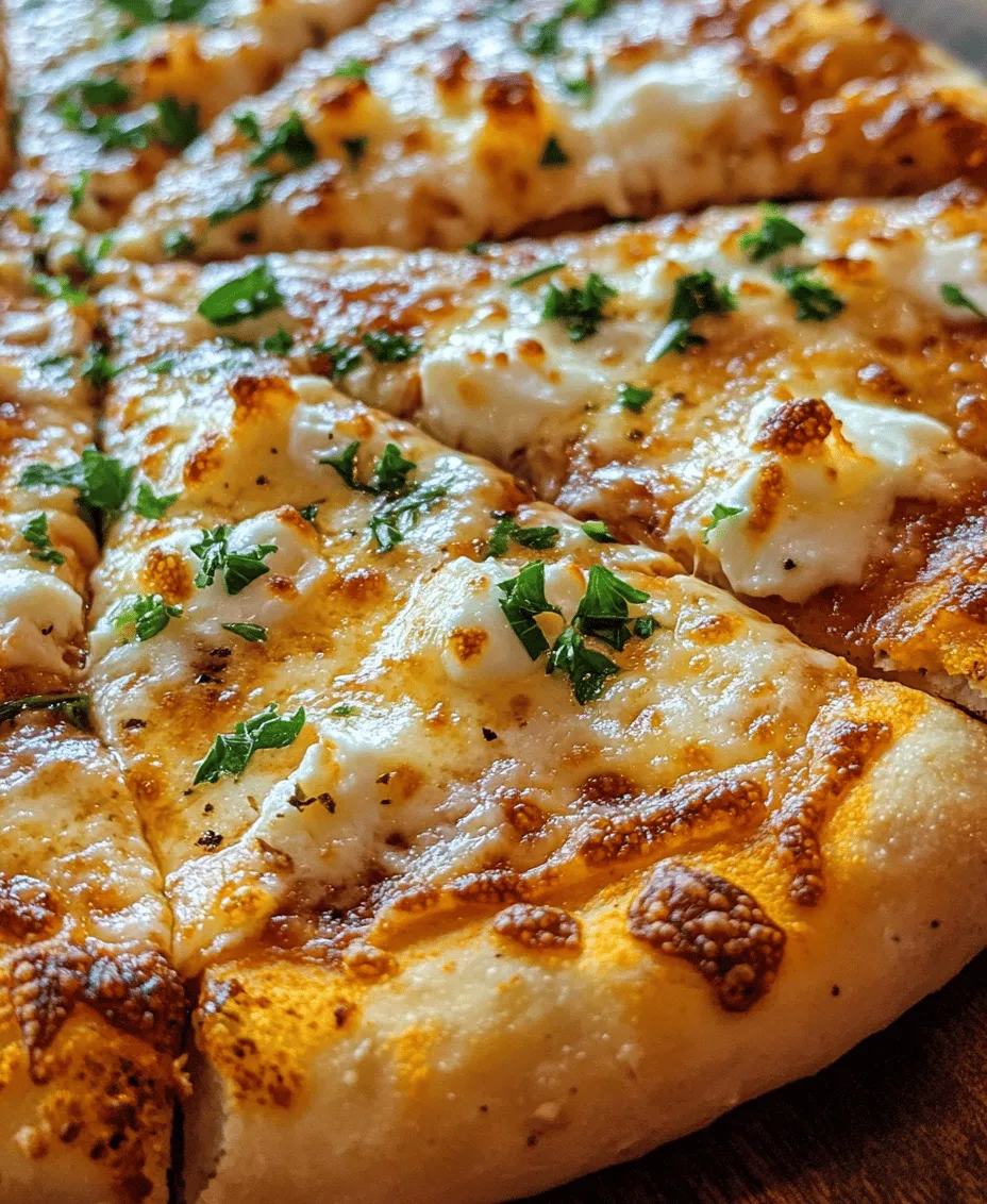 Pizza is a universal favorite, cherished across the globe for its mouthwatering flavors, versatile toppings, and endless possibilities for customization. From the classic Margherita to the creative BBQ chicken, the world of pizza is vast and delicious. Among the myriad of options, the <strong>Garlic Parmesan Wonderland Pizza</strong> stands out as a delightful twist on the traditional recipe. This unique creation brings together the aromatic allure of garlic and the rich, nutty flavor of Parmesan cheese, resulting in a pizza that is not only satisfying but also a feast for the senses.” /></p>
</p>
<h3>Dough Preparation: Tips for Rolling Out Pizza Dough</h3>
</p>
<p>Rolling out pizza dough is a crucial step that can significantly influence the texture and overall success of your Garlic Parmesan Wonderland Pizza. Start by ensuring your dough is at room temperature, as this makes it more pliable and easier to work with. Lightly flour your work surface and the rolling pin to prevent sticking. Begin by pressing the dough into a flat disk with your hands before using the rolling pin, applying even pressure from the center outwards. Rotate the dough frequently to maintain a circular shape and achieve uniform thickness. Aim for a thickness of about ¼ inch for the perfect balance of crispiness and chewiness. If your dough resists rolling out, let it rest for an additional 5-10 minutes before trying again.</p>
</p>
<h3>Creating Garlic Oil: Techniques for Infusing Flavors and Avoiding Burnt Garlic</h3>
</p>
<p>Garlic oil is the star flavor enhancer in this pizza, providing a rich, aromatic base that complements the cheese beautifully. To create garlic oil, start with high-quality extra virgin olive oil, as its fruity notes will enhance the flavor. Finely chop or crush 4-5 cloves of fresh garlic and add them to a small saucepan. Pour in about ½ cup of olive oil and heat over low heat. The key here is to infuse the oil without burning the garlic. Keep a close eye on it, and stir occasionally. Once the garlic becomes fragrant and lightly golden (about 5-10 minutes), remove it from the heat and let it cool. Strain the oil through a fine mesh sieve to remove the garlic pieces, which can become bitter if left in the oil for too long. This garlic-infused oil will add a punch of flavor to every bite of your pizza.</p>
</p>
<h3>Spreading the Garlic Oil: Achieving an Even Distribution for Optimal Flavor</h3>
</p>
<p>Once your garlic oil is ready, it’s time to spread it on the pizza dough. Start by brushing a generous amount of the garlic oil over the rolled-out dough using a pastry brush. Make sure to coat the dough evenly, covering the edges for a crispy crust. The oil not only adds flavor but also helps to create a barrier that prevents the dough from becoming soggy once the toppings are added. Be mindful not to oversaturate the dough; a thin layer is sufficient to capture the essence of garlic without overpowering the other flavors.</p>
</p>
<h3>Incorporating Cream Cheese: Benefits of Using Cream Cheese in Pizza</h3>
</p>
<p>Incorporating cream cheese into your pizza elevates the dish with its creamy texture and subtle tang. To include it, soften 4 ounces of cream cheese at room temperature and spread it over the garlic oil-coated dough before adding other toppings. Cream cheese acts as a rich base that holds moisture, ensuring each slice is luscious and flavorful. It also creates a wonderful contrast with the sharpness of the Parmesan cheese. For a unique twist, consider blending in herbs or spices into the cream cheese for an added flavor dimension.</p>
</p>
<h3>Layering Cheese: Techniques for an Even Melt and Flavor Balance</h3>
</p>
<p>A well-layered cheese combination is essential for the perfect Garlic Parmesan Wonderland Pizza. Start with an even layer of shredded mozzarella cheese, which provides a gooey, melty texture. Aim for about 1 to 1 ½ cups of mozzarella, evenly distributing it across the cream cheese base. Next, add freshly grated Parmesan cheese (around ½ cup). Parmesan not only enhances the flavor profile with its nutty undertones but also creates a beautiful golden crust when baked. For an extra touch, sprinkle a bit of provolone or fontina cheese for added depth and creaminess. Ensure that the cheese is distributed evenly, allowing for a consistent melt and flavor in every bite.</p>
</p>
<h3>Baking the Pizza: Understanding Baking Times and Signs of Doneness</h3>
</p>
<p>Baking your Garlic Parmesan Wonderland Pizza requires a hot oven for the best results. Preheat your oven to 475°F (245°C) at least 30 minutes before baking, allowing the heat to build up, especially if using a pizza stone. If you’re using a baking sheet, lightly grease it or line it with parchment paper for easy removal. Once the oven is hot, carefully transfer the pizza onto the stone or sheet using a pizza peel. Bake for approximately 12-15 minutes, checking for the telltale signs of doneness: the edges should be golden brown, and the cheese should be bubbly and slightly browned. If you notice the cheese browning too quickly, rotate the pizza for even cooking.</p>
</p>
<h3>Final Touches: The Significance of Garnishing with Olive Oil and Parsley</h3>
</p>
<p>After the pizza has finished baking, remove it from the oven and let it cool for a couple of minutes. To enhance its visual appeal and flavor, drizzle a little extra virgin olive oil over the top and sprinkle with freshly chopped parsley. The olive oil adds richness, while the parsley brightens the dish and adds a fresh note. You might even consider adding a sprinkle of crushed red pepper flakes or a dash of freshly grated lemon zest for an extra flavor boost. These final touches not only elevate the pizza’s taste but also make it more inviting for presentation.</p>
</p>
<h3>Baking Equipment and Tools</h3>
</p>
<h4>Essential Tools for Making Pizza at Home</h4>
</p>
<p>Creating the perfect pizza at home requires a few essential tools to streamline the process. A good quality rolling pin is necessary for evenly rolling out the dough, while a pastry brush is ideal for applying garlic oil and other toppings. A sharp pizza cutter or a chef’s knife is essential for slicing the pizza into perfect portions after it comes out of the oven.</p>
</p>
<h4>Pizza Stone vs. Baking Sheet: Benefits and Differences</h4>
</p>
<p>When it comes to baking pizza, you have the option of using a pizza stone or a baking sheet. A pizza stone retains and distributes heat evenly, resulting in a crispy crust that mimics the effects of a traditional pizza oven. It absorbs moisture from the dough, preventing sogginess. On the other hand, a baking sheet is more accessible and easier to handle for beginners. If using a baking sheet, preheat it in the oven to help achieve a crispier crust.</p>
</p>
<h4>Importance of a Pizza Peel and Dusting Techniques</h4>
</p>
<p>A pizza peel is a flat, shovel-like tool that makes transferring your pizza into and out of the oven much easier. It’s especially useful when working with a pizza stone. To prevent sticking, dust the peel with flour or cornmeal before placing the pizza on it. This will allow the pizza to slide off easily when it’s time to bake.</p>
</p>
<h3>Serving Suggestions for Garlic Parmesan Wonderland Pizza</h3>
</p>
<h4>Ideal Pairings: Salads, Dips, and Beverages that Complement the Pizza</h4>
</p>
<p>Garlic Parmesan Wonderland Pizza is incredibly versatile and pairs well with a variety of sides and beverages. A crisp arugula salad with a lemon vinaigrette can provide a refreshing contrast to the rich flavors of the pizza. For dips, consider a creamy ranch or a tangy balsamic reduction to accompany each slice. When it comes to beverage pairings, a chilled white wine like Sauvignon Blanc or a light lager can enhance the dining experience without overpowering the pizza’s flavors.</p>
</p>
<h4>Presentation Tips: Making Your Pizza Visually Appealing</h4>
</p>
<p>To make your Garlic Parmesan Wonderland Pizza visually appealing, consider the way you cut and present it. Use a pizza cutter to create perfect slices and arrange them on a wooden board or a decorative platter. Garnish with additional fresh parsley or even some thinly sliced cherry tomatoes for a pop of color. A sprinkle of extra Parmesan on top just before serving can also add to the visual appeal.</p>
</p>
<h4>Suggested Portion Sizes and Serving Methods</h4>
</p>
<p>When serving your pizza, consider cutting it into 8 slices for a standard-sized pizza, which is perfect for sharing among 2-4 people. Depending on the appetite of your guests, you may want to pair the pizza with sides to ensure everyone leaves satisfied. For larger gatherings, consider making multiple pizzas with different toppings to cater to various tastes.</p>
</p>
<h3>Nutritional Information</h3>
</p>
<h4>Overview of the Nutritional Aspects of the Garlic Parmesan Wonderland Pizza</h4>
</p>
<p>Understanding the nutritional profile of your Garlic Parmesan Wonderland Pizza can help you enjoy it mindfully. This pizza is rich in flavors and can be tailored to be more health-conscious with slight modifications. The combination of cheese provides calcium and protein, while the garlic adds potential health benefits, including anti-inflammatory properties.</p>
</p>
<h4>Discussion on Calorie Content, Macronutrients, and Health Benefits of Ingredients</h4>
</p>
<p>A standard serving of Garlic Parmesan Wonderland Pizza (1 slice) typically contains around 300-400 calories, depending on the thickness of the crust and the amount of cheese used. Each slice can provide approximately 15-20 grams of protein, along with essential fats from the olive oil and cheese. To make a healthier version, consider using whole grain flour for the dough and reducing the amount of cheese or opting for lower-fat varieties.</p>
</p>
<h4>Acknowledging Dietary Considerations</h4>
</p>
<p>For those with dietary restrictions, this recipe can be easily adapted. A gluten-free pizza crust can be made using almond flour or pre-made gluten-free dough available at many grocery stores. Additionally, the pizza is vegetarian-friendly, making it a great option for meatless meals.</p>
</p>
<h3>Conclusion</h3>
</p>
<p>The Garlic Parmesan Wonderland Pizza is a delightful culinary experience that brings the joy of pizza-making right into your home. With its rich flavors and creamy texture, it’s sure to impress family and friends alike. The process of crafting your own pizza allows for creativity and personalization, making it a fun activity to share with loved ones. Whether you stick to the classic recipe or explore variations to suit your taste, this pizza is a celebration of flavor and togetherness. We encourage you to gather your ingredients, roll up your sleeves, and experience the satisfaction of making this delicious pizza from scratch. Enjoy the process, the aromas, and the delicious results that await!</p>
</div>