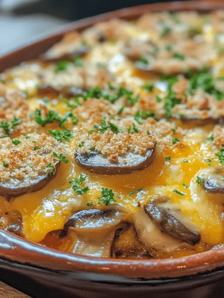 Casseroles are synonymous with comfort food, embodying the essence of home cooking that warms both the heart and the stomach. With their ability to combine various ingredients into one cohesive dish, casseroles have become a beloved staple in kitchens around the world. Among the myriad of casserole recipes, the Baked Cheesy Mushroom Casserole stands out for its rich flavors and nutritional benefits. This dish not only satisfies those cheesy cravings but also offers a delightful way to incorporate nutritious ingredients like mushrooms and spinach into your family's meals.
