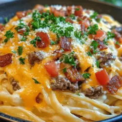 Imagine biting into a juicy bacon cheeseburger, the savory beef melding perfectly with crispy bacon and melted cheese, all while digging into a creamy, rich Alfredo pasta. This Loaded Bacon Cheeseburger Alfredo Pasta recipe brings together the best of both worlds, creating a dish that is not just comforting but also incredibly satisfying. This fusion of classic comfort foods speaks to both the burger lover and the pasta enthusiast, making it a hit for family dinners or casual gatherings with friends.