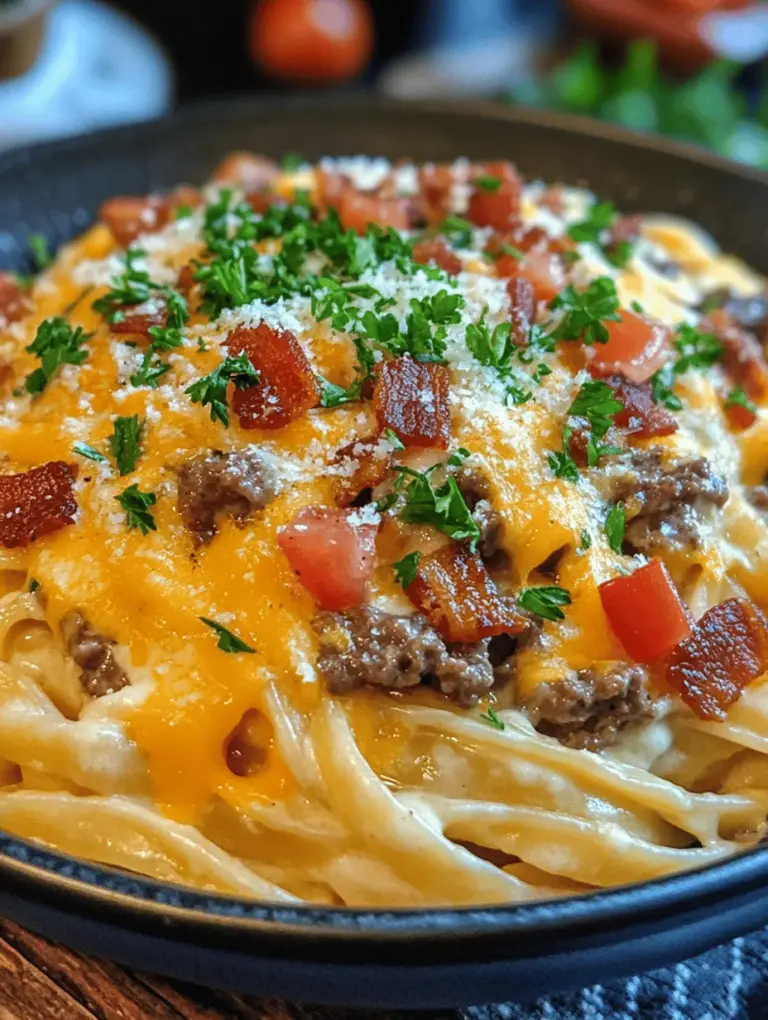 Imagine biting into a juicy bacon cheeseburger, the savory beef melding perfectly with crispy bacon and melted cheese, all while digging into a creamy, rich Alfredo pasta. This Loaded Bacon Cheeseburger Alfredo Pasta recipe brings together the best of both worlds, creating a dish that is not just comforting but also incredibly satisfying. This fusion of classic comfort foods speaks to both the burger lover and the pasta enthusiast, making it a hit for family dinners or casual gatherings with friends.