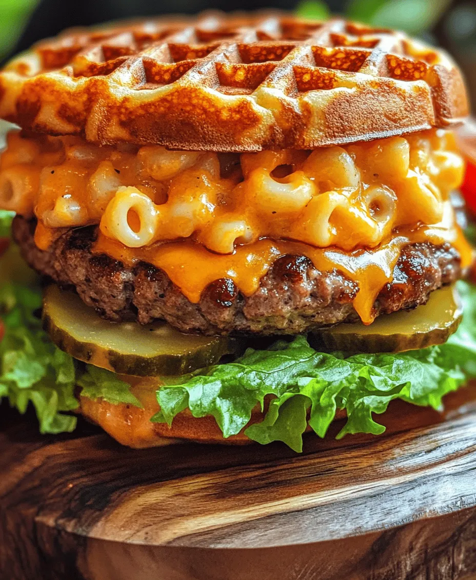 The Mac 'N Cheese Waffle Burger represents a delightful fusion of flavors and textures that can elevate any meal. Imagine sinking your teeth into a juicy burger patty, perfectly cooked and nestled between two golden-brown waffle buns infused with creamy mac 'n cheese. The result is a harmony of savory, cheesy, and slightly sweet elements that dance together on your palate, making every bite an experience to savor.