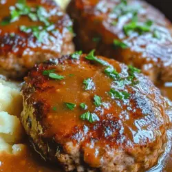 Salisbury steak has carved a niche for itself as a beloved comfort food in American households, providing warmth and satisfaction with each bite. This dish combines the hearty flavors of seasoned ground beef with a rich, savory brown gravy that elevates it to a new level of deliciousness. The appeal of Salisbury steak lies not only in its robust taste but also in its versatility, as it can be served with various sides, from mashed potatoes to steamed vegetables, making it a perfect choice for any meal.