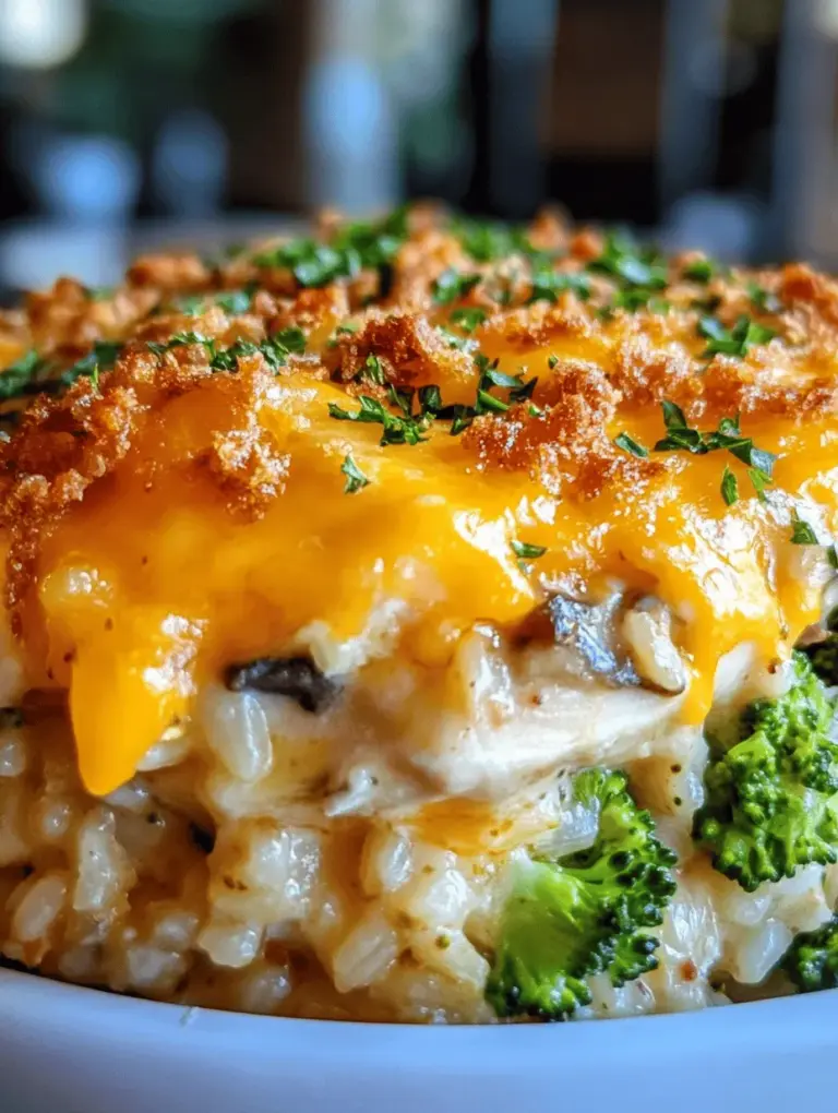 Cheesy Chicken & Broccoli Rice Delight is one of those comforting dishes that bring a sense of home and warmth with every bite. This casserole-style meal is a harmonious blend of tender chicken, vibrant broccoli, and hearty rice, all enveloped in a creamy, cheesy sauce. It’s not just about the delicious flavors; this dish embodies the perfect balance of nutrition and taste, making it a popular choice for families looking to serve a wholesome dinner on busy weeknights.