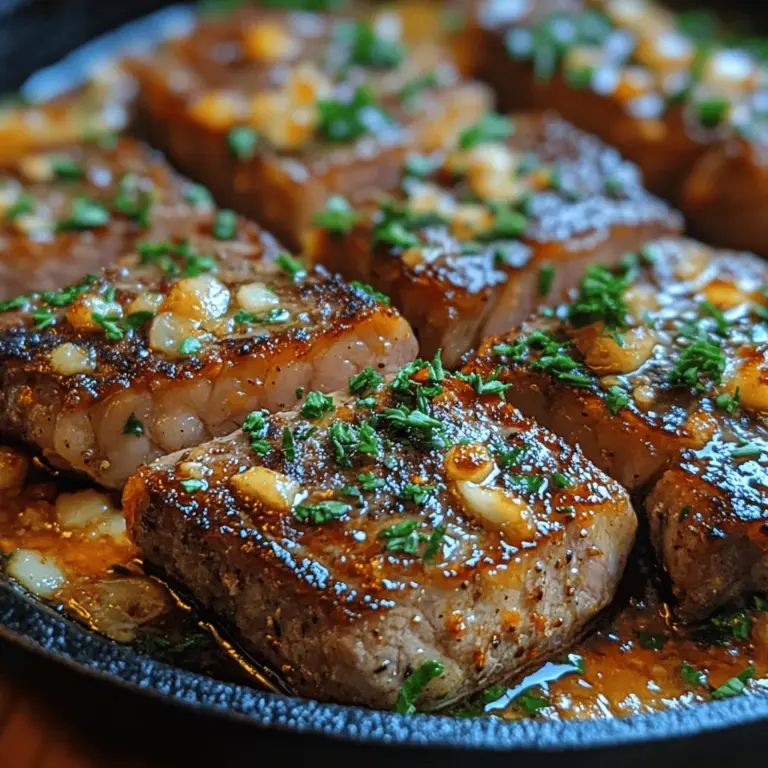 Welcome to the delightful world of gourmet cooking, where indulgence meets simplicity. Today, we’re diving into a recipe that promises to elevate your weeknight dinners to a new level of sophistication: the Skillet Garlic Butter Steak Delight. Imagine a perfectly seared steak, its exterior a beautiful caramelized crust while the inside remains tender and juicy. Now, add to that the rich flavors of garlic and butter, and you have a dish that is not just a meal but an experience.