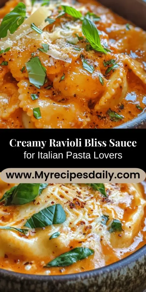Discover the secret to elevating your ravioli with the delicious Ravioli Bliss Sauce! This creamy Italian delight blends the richness of cream with fresh herbs, tangy tomatoes, and a hint of spice for a perfect balance of flavors. Whether you're preparing a cozy meal at home or hosting a dinner party, this sauce will impress and satisfy. With simple ingredients like olive oil, garlic, and Parmesan, creating an unforgettable dish has never been easier. Try it today and transform your pasta experience!