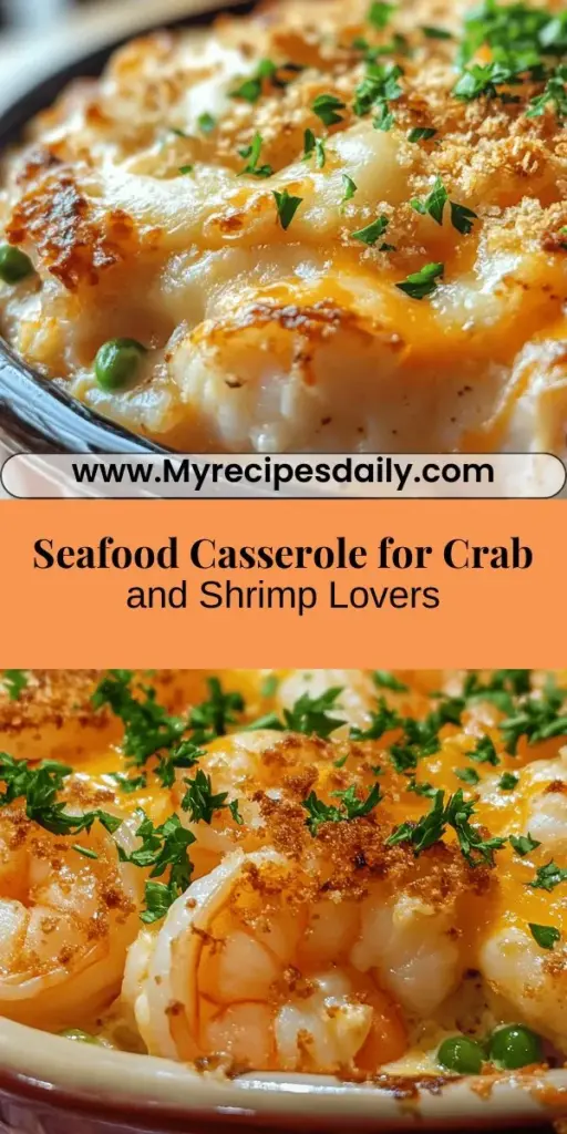 Dive into the ultimate seafood experience with Crustacean Delight Casserole! Perfectly combining crab and shrimp in a creamy sauce, this dish is topped with a golden crust, making it the ideal centerpiece for gatherings and cozy dinners. Not only delicious, but it's also packed with protein and omega-3s for a balanced meal. Try this comforting recipe that seafood lovers will adore! #SeafoodCasserole #CrustaceanDelight #ComfortFood #HealthyEating #SeafoodLovers