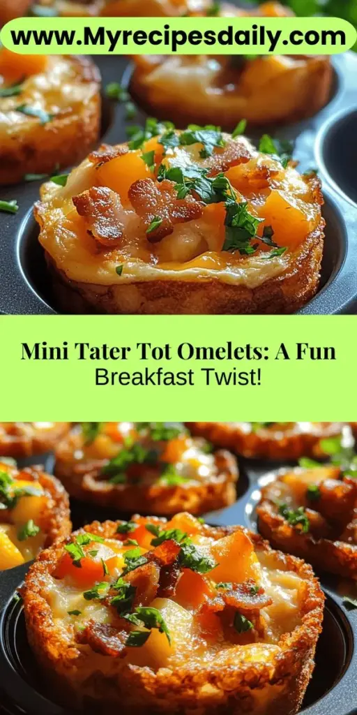 Start your day with a fun twist on breakfast! These mini omelets with a crispy tater tot crust are not only quick to prepare but also customizable to suit any taste. Packed with protein from eggs and bursting with flavor from fresh vegetables and optional meats, they make a satisfying meal for the whole family. Perfect for meal prep or a brunch with friends, these mini breakfast delights are sure to be a hit. Discover how easy it is to create this delicious breakfast treat!
