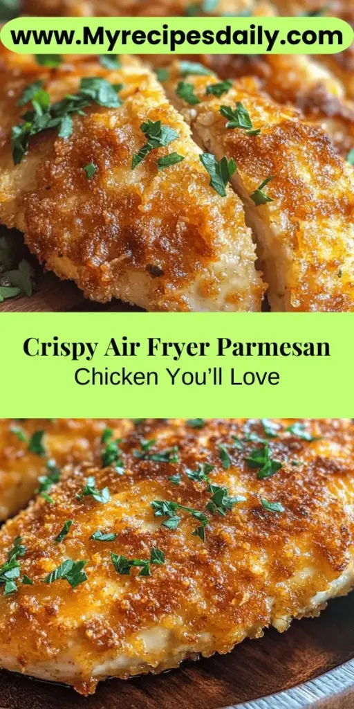 Discover the flavors of Crispy Air Fryer Parmesan Crusted Chicken, a healthy twist on a classic favorite. This recipe uses the air fryer to achieve a satisfying crunch while keeping the chicken juicy and flavorful. With simple ingredients like Parmesan cheese, panko breadcrumbs, and a creamy mayonnaise mixture, it's easy to prepare this delicious dish. Perfect for weeknight dinners or special occasions, it pairs beautifully with fresh salads or roasted vegetables for a balanced meal. Transform your cooking routine with this delightful, nutritious option!