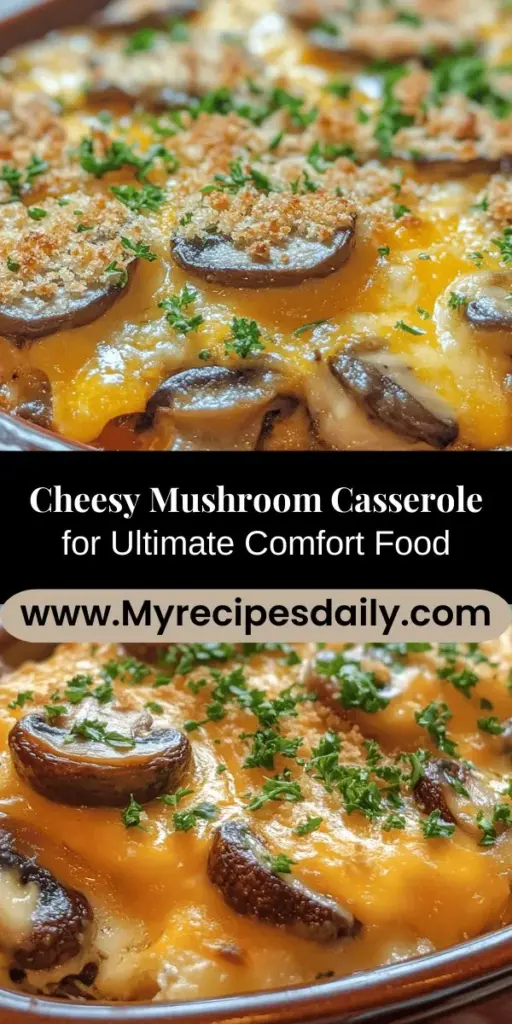 Indulge in the comforting flavors of Baked Cheesy Mushroom Casserole! This easy, nutritious dish is perfect for family dinners, potlucks, or cozy nights in. With earthy mushrooms, fresh spinach, and creamy cheese, it’s a vegetarian delight that pleases even the pickiest eaters. Cooked with quinoa or rice, this casserole is a great way to incorporate healthy ingredients into your meals. Get ready to savor every cheesy bite! #Casserole #ComfortFood #HealthyEating #VeggieDelight #CheesyMushroomCasserole #FamilyDinner #MealPrep #YummyRecipes