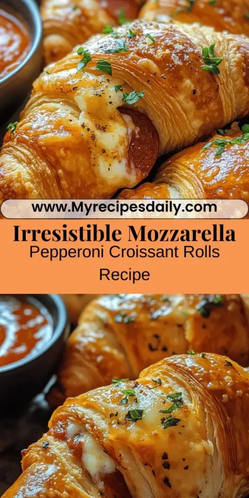 Indulge in the mouthwatering delight of Mozzarella Pepperoni Croissant Rolls, a perfect snack for any occasion! These flaky, buttery rolls are stuffed with gooey mozzarella and zesty pepperoni, creating a savory treat that everyone will love. Easy to prepare, they make an ideal appetizer for gatherings or a simple family meal. Customize with your favorite ingredients to create unique variations, ensuring each bite is as delicious as the last. Enjoy warm for a comforting and satisfying snack!