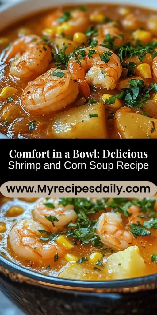 Discover the ultimate comfort food with this delicious shrimp and corn soup recipe! Perfect for any occasion, this dish combines succulent shrimp and sweet corn in a creamy broth enhanced by aromatic garlic and onions. Not only is it satisfying and nutritious, but it also embraces various dietary needs with its versatility. Warm your heart and taste buds with each flavorful spoonful! #ShrimpSoup #ComfortFood #HealthyEating #SeafoodRecipes #SoupSeason