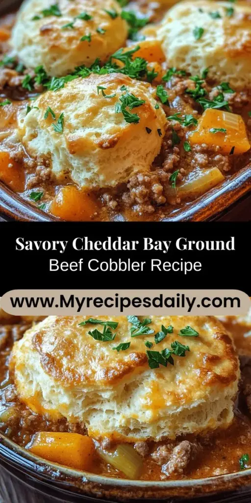 Discover the comforting delight of Cheddar Bay Ground Beef Cobbler, a perfect fusion of savory meat and cheesy biscuit topping. This hearty dish is ideal for weeknight dinners or cozy gatherings with loved ones. Learn how to create a rich beef filling with onions, garlic, and mixed veggies, all topped with flaky cheddar biscuits. Easily made with common ingredients, this meal is not only delicious but also a nourishing treat for everyone at the table. Enjoy the heartwarming experience of cooking and sharing this delightful dish!