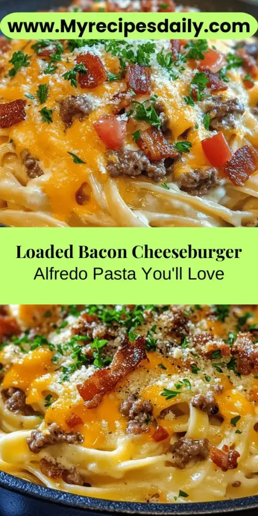 Indulge in the best of both worlds with this Loaded Bacon Cheeseburger Alfredo Pasta recipe! Combining the flavors of a juicy bacon cheeseburger with creamy Alfredo pasta, this one-pot meal makes cooking easy and cleanup minimal. Perfect for family dinners or casual get-togethers, it features hearty ingredients like fettuccine, ground beef, crispy bacon, and rich cheeses. Elevate your comfort food game and enjoy a dish that’s satisfying, flavorful, and simply delicious.