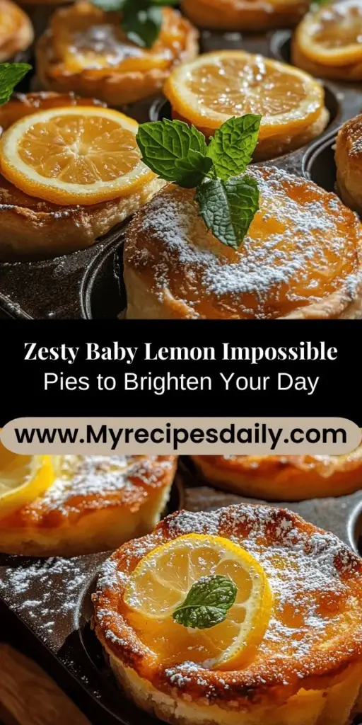Discover the zesty charm of Baby Lemon Impossible Pies, a delightful dessert that blends the tartness of fresh lemons with a creamy custard-like filling. This easy-to-make recipe is perfect for family gatherings or special occasions, featuring bite-sized portions that are both refreshing and indulgent. Explore the simple ingredients, straightforward preparation, and the magical texture transformation that happens during baking. Enjoy every sweet and tangy bite!