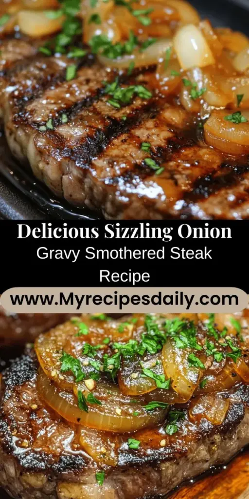 Indulge in the ultimate comfort food with this Sizzling Onion Gravy Smothered Steak recipe. Imagine a perfectly seared ribeye topped with rich, caramelized onion gravy that adds warmth and nostalgia to your dinner table. This flavorful dish is simple to prepare and perfect for special occasions or family gatherings. Discover the secrets to achieving tender steak and luscious gravy that will impress everyone! #ComfortFood #SteakDinner #RecipeInspiration #Foodie #CookingAtHome