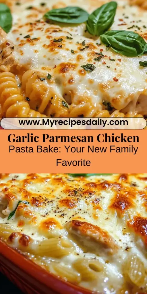 Discover the ultimate comfort food with this Garlic Parmesan Chicken Pasta Bake. This deliciously creamy and cheesy dish is perfect for weeknight dinners or family gatherings. With the option to use leftover rotisserie chicken, it's quick and easy to prepare for cooks of all skill levels. Enjoy the rich flavors of tender pasta, juicy chicken, fresh spinach, and a blend of melted cheeses. It's sure to become a family favorite that leaves everyone asking for seconds!