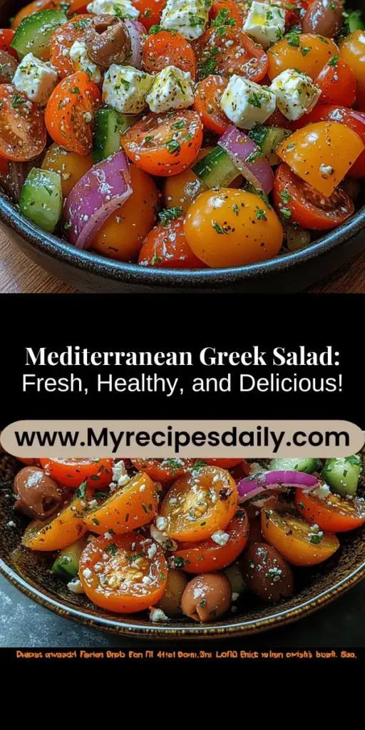 Discover the joy of Mediterranean cooking with this vibrant Greek salad featuring a creamy feta dressing. Bursting with fresh ingredients like cherry tomatoes, cucumbers, bell peppers, and olives, this dish is not just a feast for the eyes but also loaded with health benefits. Perfect as a light lunch or side at dinner parties, it's easy to prepare and packed with nutrients. Embrace the simplicity and flavor of Greek salad as a delicious addition to any meal.