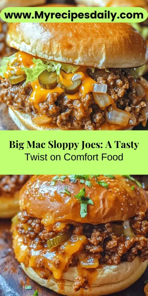 Dive into the delicious world of Big Mac Sloppy Joes, where the classic flavors of a Big Mac unite with the hearty goodness of Sloppy Joes. This easy-to-make dish is perfect for family dinners or gatherings, bringing a comforting twist that will impress your guests. With savory ground meat, tangy pickles, and a rich secret sauce, each bite delivers nostalgia and satisfaction. Get ready to add this unique recipe to your menu and become the star of your next meal!