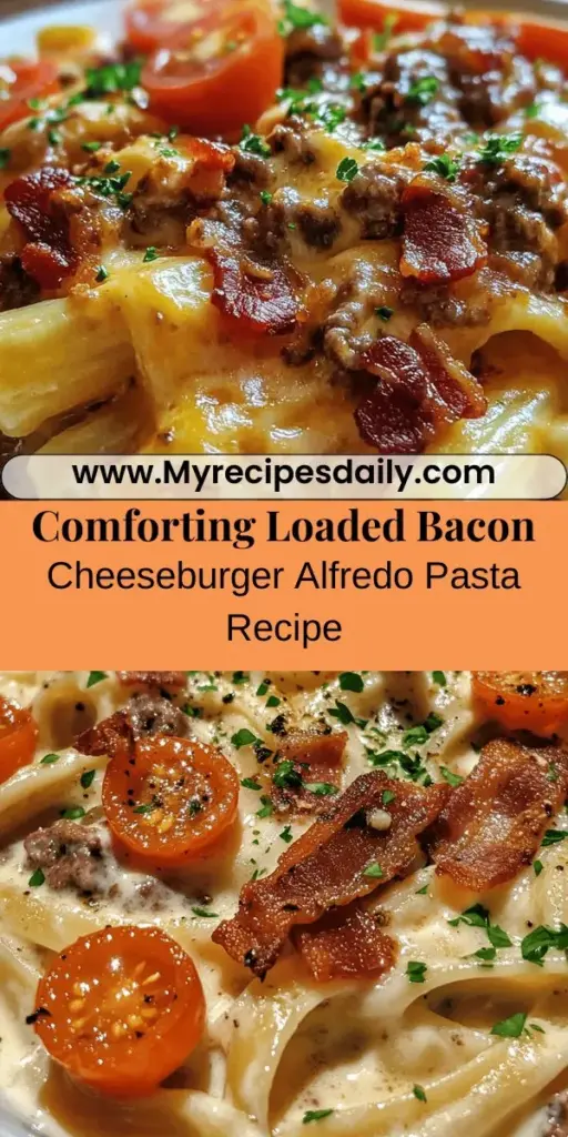 Indulge in the ultimate comfort food with Loaded Bacon Cheeseburger Alfredo Pasta! This delicious fusion combines tender fettuccine, juicy ground beef, crispy bacon, and a creamy Alfredo sauce for a meal that satisfies every craving. Perfect for family dinners or cozy nights at home, this dish turns classic cheeseburger flavors into a pasta masterpiece. With a blend of rich cheeses and simple cooking steps, it's a crowd-pleaser that promises seconds!