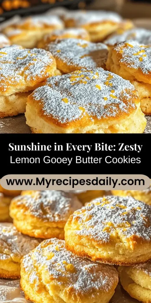 Indulge in the sunny flavors of Zesty Lemon Gooey Butter Cookies! This easy recipe combines rich, buttery goodness with refreshing lemon zest for a treat that’s light, chewy, and oh-so-delicious. Perfect for gatherings or a sweet moment at home, these cookies are quick to make and sure to impress. Enjoy the vibrant citrus aroma and flavors that bring a little sunshine to your day. #Cookies #LemonDesserts #Baking #GooeyButterCookies #SweetTreats #EasyBaking #DessertRecipes