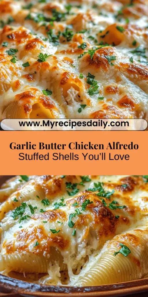 Indulge in the delightful comfort of Garlic Butter Chicken Alfredo Stuffed Shells! This hearty dish features large pasta shells filled with a creamy mixture of tender chicken, rich cheeses, and aromatic garlic butter, all smothered in a luscious Alfredo sauce. Perfect for entertaining or a cozy night in, this recipe combines savory flavors and satisfying textures. Learn how to create this delicious Italian-inspired meal that's sure to impress family and friends!