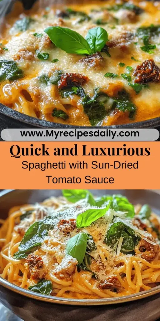 Indulge in the rich flavors of Spaghetti & Spinach with Sun-Dried Tomato Cream Sauce! This quick and luxurious meal combines creamy sun-dried tomato sauce with vibrant spinach for a delightful taste experience. Perfect for busy weeknights or dinner parties, it's not only delicious but also packed with nutrients. Explore creative variations and serving tips to make it uniquely yours. Get ready to impress your guests with this comforting dish! #Pasta #WeeknightDinner #HealthyEating #Foodie #EasyRecipes