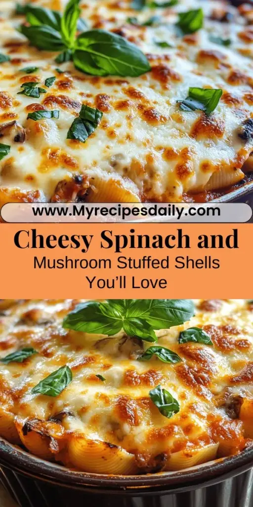 Indulge in the comfort of Cheesy Spinach and Mushroom Stuffed Shells, a delightful dish that combines jumbo pasta shells with a creamy filling of ricotta, mozzarella, fresh spinach, and savory mushrooms. Perfect for family dinners or gatherings, this recipe showcases the best of Italian-American cuisine while sneaking in nutritious ingredients. With a flavorful marinara sauce on top, each bite offers a satisfying burst of flavor that everyone will love. Perfect for any occasion, this dish is both comforting and impressive. Enjoy the home-cooked goodness!