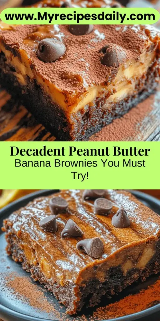 Discover the deliciousness of Easy Peanut Butter Banana Brownies! This simple recipe combines creamy peanut butter with ripe bananas for a moist, fudgy treat everyone will love. Perfect for any occasion, these brownies are not just indulgent but also packed with protein and healthy fats. Customize them with nuts, dried fruits, or spices for a unique twist. Enjoy guilt-free snacking with every bite! #PeanutButterBananaBrownies #Baking #HealthyTreats #Dessert #HomemadeGoodness #SweetTooth