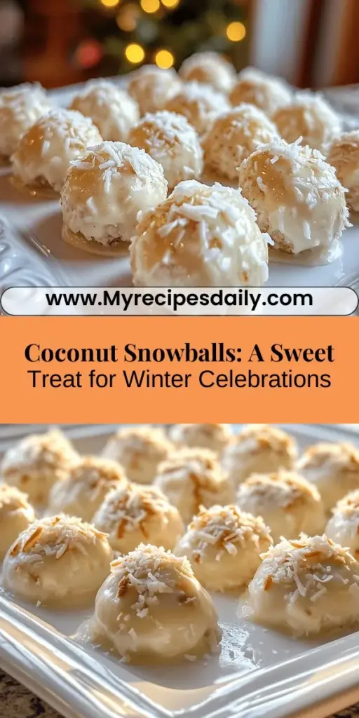 Get ready to sweeten up your winter gatherings with these delightful Coconut Snowballs! These bite-sized treats are bursting with chewy coconut, creamy white chocolate, and a fluffy exterior that’s perfect for the holiday season. Easy to make and fun to customize, they’ll surely be a hit at your celebrations. From parties to gifting, these snowballs embody the festive spirit. Try this simple recipe for a taste of winter joy! #CoconutSnowballs #WinterTreats #HolidayBaking #SweetTooth #DessertRecipes