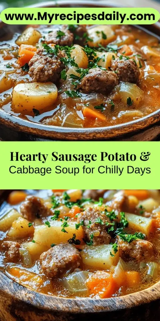 Warm up this chilly season with a bowl of Comforting Sausage Potato & Cabbage Soup. This hearty recipe features flavorful Italian sausage, tender potatoes, and fresh cabbage, creating a deliciously satisfying dish. Easy to customize with your favorite ingredients, it packs a nutritional punch with fiber and vitamins. Perfect for cozy nights in, this soup is sure to become a beloved staple in your kitchen, bringing comfort and joy with every spoonful. Enjoy!