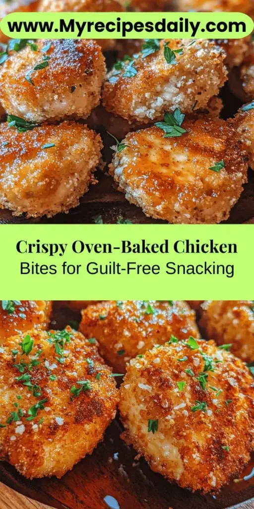Discover the deliciousness of crispy oven-baked chicken bites, a guilt-free snack loved by all ages! These bites are easy to make, packed with flavor, and offer that satisfying crunch without the excess oil of frying. Perfect as a party appetizer or a quick meal, they can be customized with your favorite spices and served with various dips. Enjoy the health benefits of baking while indulging in a tasty treat! #ChickenBites #HealthySnacks #OvenBaked #FamilyFriendlyCooking #QuickMeals #EasyRecipes #CrispyChicken
