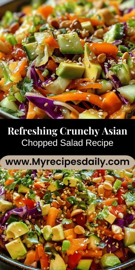 Discover the Vibrant Crunchy Asian Chopped Salad, a perfect blend of fresh ingredients and bold flavors that will elevate your meals. This salad features a colorful mix of red and green cabbage, carrots, cucumbers, bell peppers, scallions, and cilantro, all tossed together with a delicious soy-based dressing. Packed with nutrients and textures, it can be enjoyed alone or as a side dish with grilled proteins. Whip it up in just a few minutes for a refreshing and satisfying addition to your dining table!