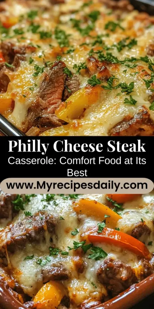 Indulge in the flavors of a classic with this Philly Cheese Steak Casserole! Combining tender ribeye steak, melty cheeses, and sautéed veggies all in a hearty pasta dish, it's the ultimate comfort food. Perfect for family dinners or gatherings, this delicious twist on the traditional sandwich is sure to please everyone. Discover how to make this mouthwatering casserole that brings nostalgia and warmth to the table! #ComfortFood #Casserole #Cooking #PhillyCheeseSteak #FamilyDinners