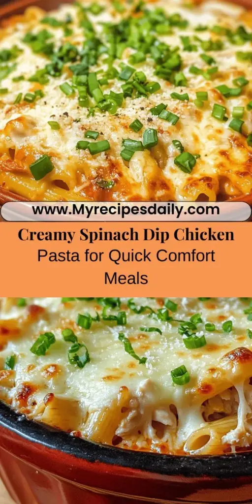 Indulge in the ultimate comfort food with this Spinach Dip Chicken Pasta recipe! Combining the creamy goodness of spinach dip with tender pasta and succulent chicken, it's a delicious meal ready in under 30 minutes. Perfect for busy weeknights, this dish is both satisfying and nutritious. Get ready to impress your family and friends with this quick and easy fusion dish that brings together flavors you love! #PastaRecipe #ComfortFood #SpinachDip #EasyDinner #Foodie #QuickMeals