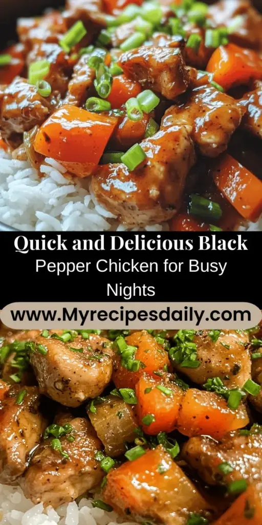 Discover the delightful Easy Black Pepper Chicken recipe, perfect for busy weeknights! This quick dish combines tender chicken thighs, vibrant bell peppers, and a savory sauce enhanced by freshly cracked black pepper. With a balance of flavors from garlic and ginger, this meal is not only satisfying but also nutritious. Whip it up in no time and serve over steamed rice for a wholesome dinner that the whole family will love. Enjoy a delicious and flavorful dining experience!