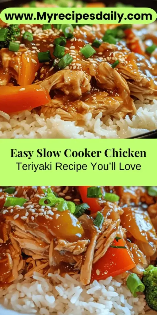 Discover the effortless goodness of Slow Cooker Chicken Teriyaki Delight! This recipe blends savory chicken thighs with homemade teriyaki sauce, fresh vegetables, and aromatic spices for a satisfying family meal. Perfect for busy days, it’s healthy and packed with flavor. Serve it over rice, noodles, or steamed veggies. Elevate your dinner routine with this easy, delicious dish that's sure to impress! #SlowCooker #ChickenTeriyaki #EasyRecipes #MealPrep #HealthyEating #FamilyDinner #ComfortFood