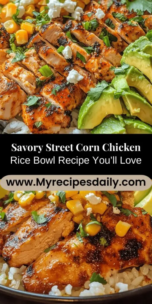 Discover the vibrant flavors of a Street Corn Chicken Rice Bowl that brings the essence of street food right to your kitchen! This delicious dish combines juicy chicken thighs, sweet corn, and fluffy jasmine rice, all topped with a creamy dressing for a satisfying meal any time of day. Perfect for family dinners or meal prep, it's both nutritious and visually stunning. Get ready to savor every bite! #StreetCornChickenRiceBowl #HomeCooking #ComfortFood #RecipeIdeas #Foodie