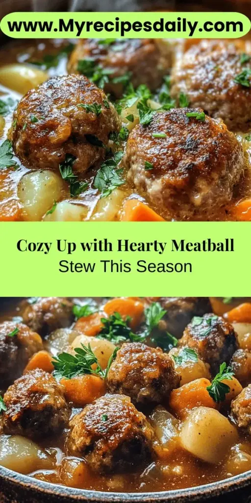 Warm up your mealtime with this delicious hearty meatball stew! Perfect for chilly days, this comforting dish combines tender meatballs with a savory broth and a medley of vegetables, creating a meal that nourishes both body and soul. Easy to customize with your favorite ingredients, this stew is destined to be a family favorite and a cherished tradition. Ready to cook up a culinary hug? #HeartyStew #ComfortFood #MeatballRecipe #CookingAtHome #FamilyDinner #FallRecipes #ItalianCuisine #Foodie