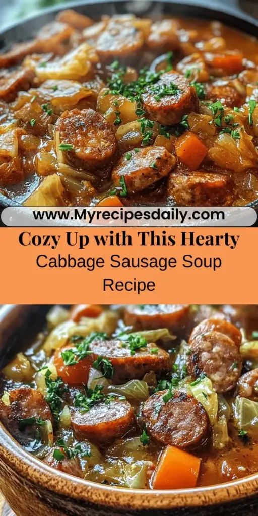 Warm up your chilly nights with a comforting bowl of Cozy Cabbage Sausage Soup. This hearty recipe features smoked sausage, tender cabbage, and a medley of aromatic vegetables, creating a satisfying and nutritious meal. Easy to prepare and packed with flavor, this soup embodies the essence of cozy fall and winter cooking. Enhance your dining experience by pairing it with crusty bread or fresh herbs for a delightful touch. Perfect for a family gathering or a simple night in.