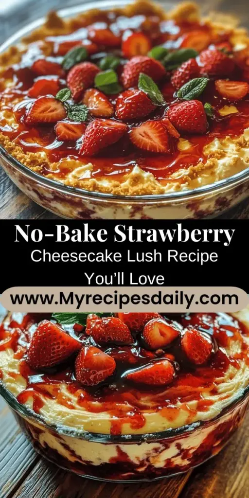 Discover the joy of making a Strawberry Cheesecake Lush—a stunning no-bake dessert that combines the vibrant flavors of fresh strawberries with a creamy cheesecake filling. Perfect for any occasion, this easy-to-follow recipe allows you to create beautiful layers without turning on the oven. With just a few simple ingredients and minimal preparation time, you can impress your guests and satisfy your sweet cravings. Ideal for summer gatherings or cozy nights in, this dessert is both delicious and visually appealing.