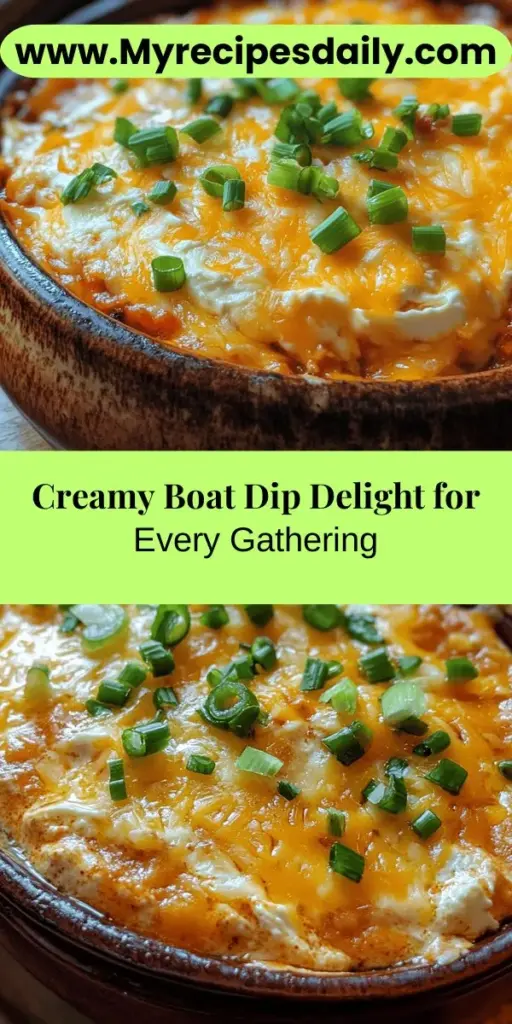 Discover the ultimate crowd-pleaser with Boat Dip Delight, a creamy and zesty dip that will elevate your gatherings! This easy-to-make recipe blends cream cheese, sour cream, ranch seasoning, diced tomatoes, and cheddar cheese for an irresistible flavor. Perfect for any occasion, serve it with chips, crackers, or fresh veggies and watch as it becomes the star of your table. Quick to prepare, this dip not only satisfies your taste buds but also sparks fun conversations and lasting memories with friends and family. Enjoy the delightful experience of sharing this delicious appetizer!