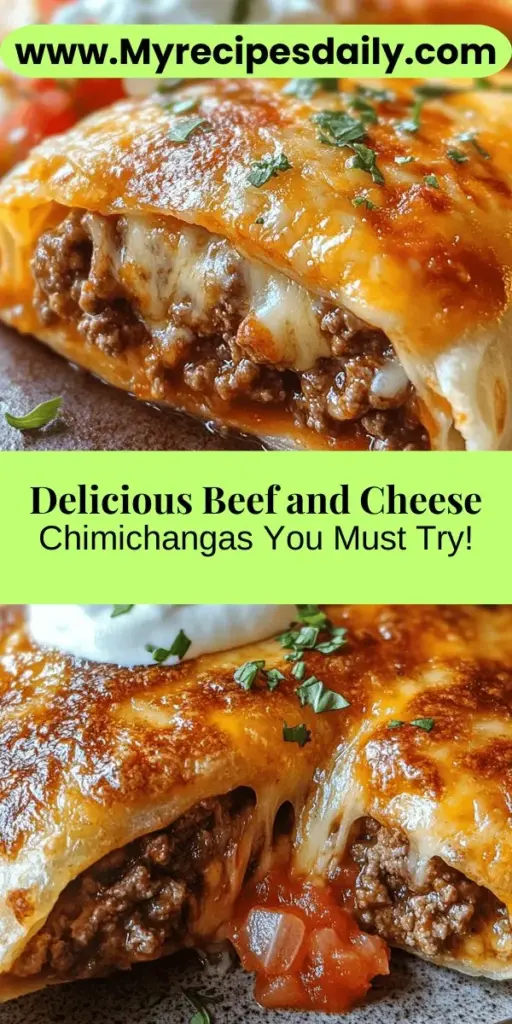 Satisfy your cravings with this mouthwatering Beef and Cheese Chimichanga recipe! These crispy, deep-fried burritos are packed with seasoned ground beef and melted cheese, creating a perfect comfort food. Ideal for family dinners or party snacks, you can easily make them from scratch with simple ingredients. Follow our step-by-step guide for a delicious experience that brings the vibrant flavors of Mexican cuisine to your home. #Chimichangas #ComfortFood #MexicanCuisine #RecipeOfTheDay #Foodie #HomemadeCooking #DeliciousDishes