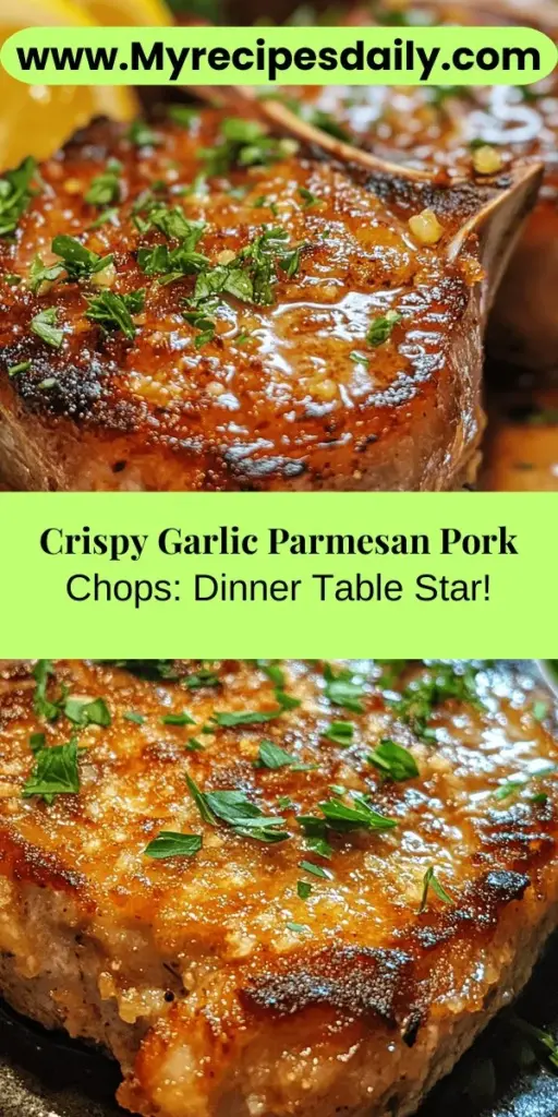 Indulge in the deliciousness of Crispy Garlic Parmesan Pork Chops! This easy yet impressive recipe features juicy pork chops coated in a crunchy garlic and parmesan crust that will wow your family and friends. Perfect for dinner parties or a special weeknight meal, these chops pair beautifully with roasted veggies or creamy mashed potatoes. Elevate your cooking game and create unforgettable dining experiences! #PorkChops #Recipe #HomeCooking #DinnerIdeas #Foodie #GarlicParmesan