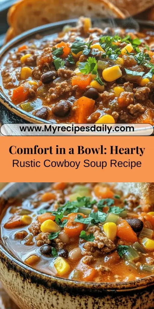 Discover the comforting flavors of Rustic Cowboy Soup, a hearty dish perfect for any occasion. This recipe embraces cowboy cuisine's rich history, combining protein-packed beans, vibrant vegetables, and your choice of meat. Ideal for family gatherings or chilly nights, it’s nutritious and adaptable to dietary preferences. With simple steps and customizable toppings, this soup becomes a nourishing celebration of warmth and togetherness. Dive into a bowl that warms both body and soul!